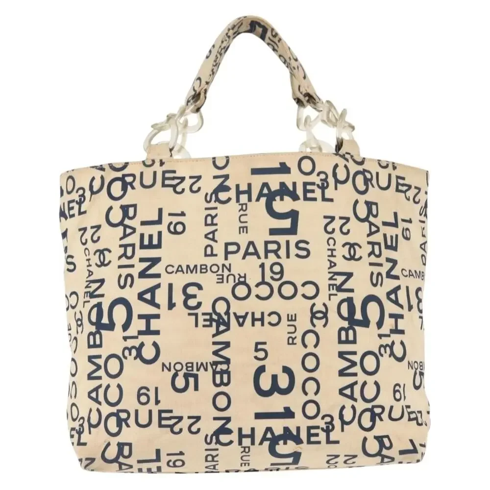 Chanel Canvas Bysy Line Tote Bag White